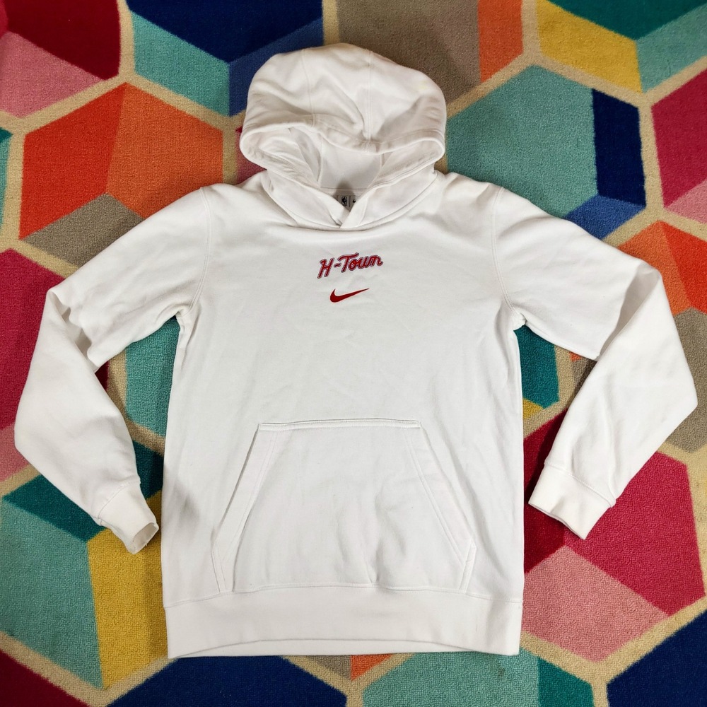 Nike NBA H-Town Houston Hoodie White Red Logo Pullover Sweatshirt‎ Youth L 14-16